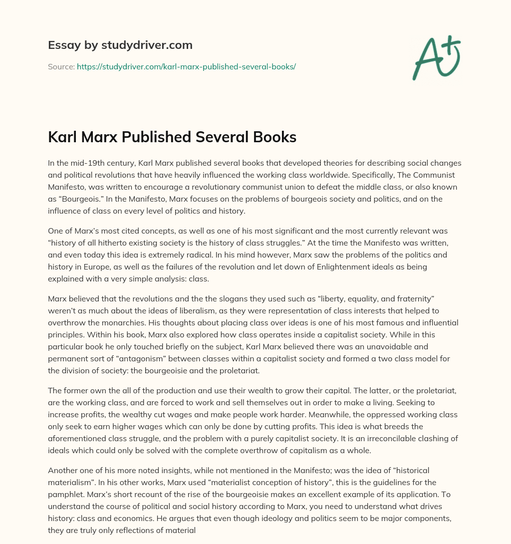 Karl Marx Published Several Books essay