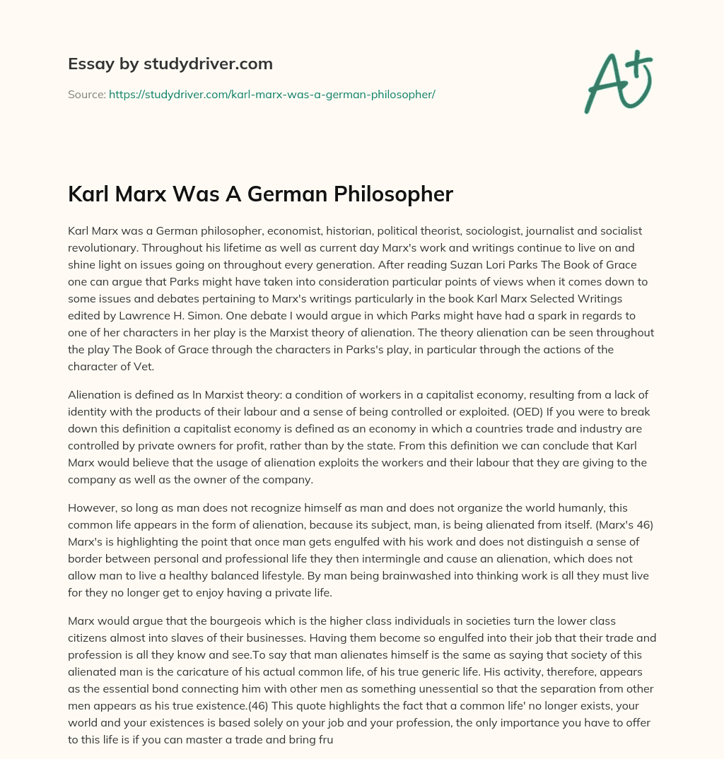 Karl Marx was a German Philosopher essay