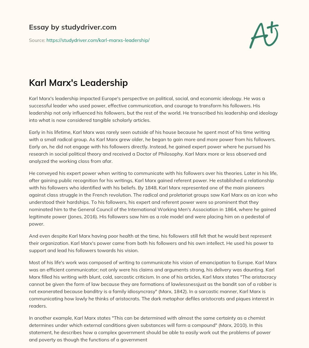 Karl Marx’s Leadership essay