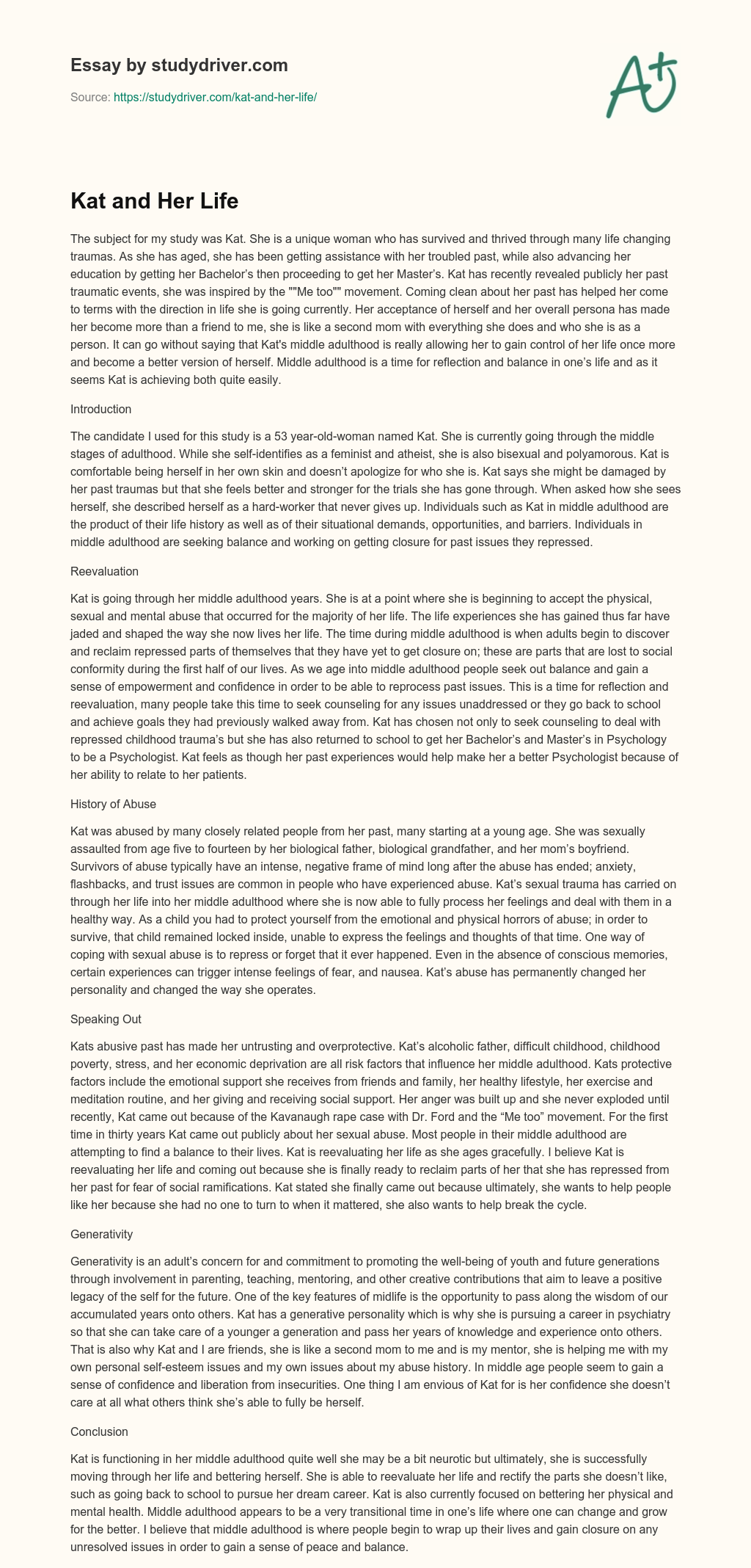 Kat and her Life essay