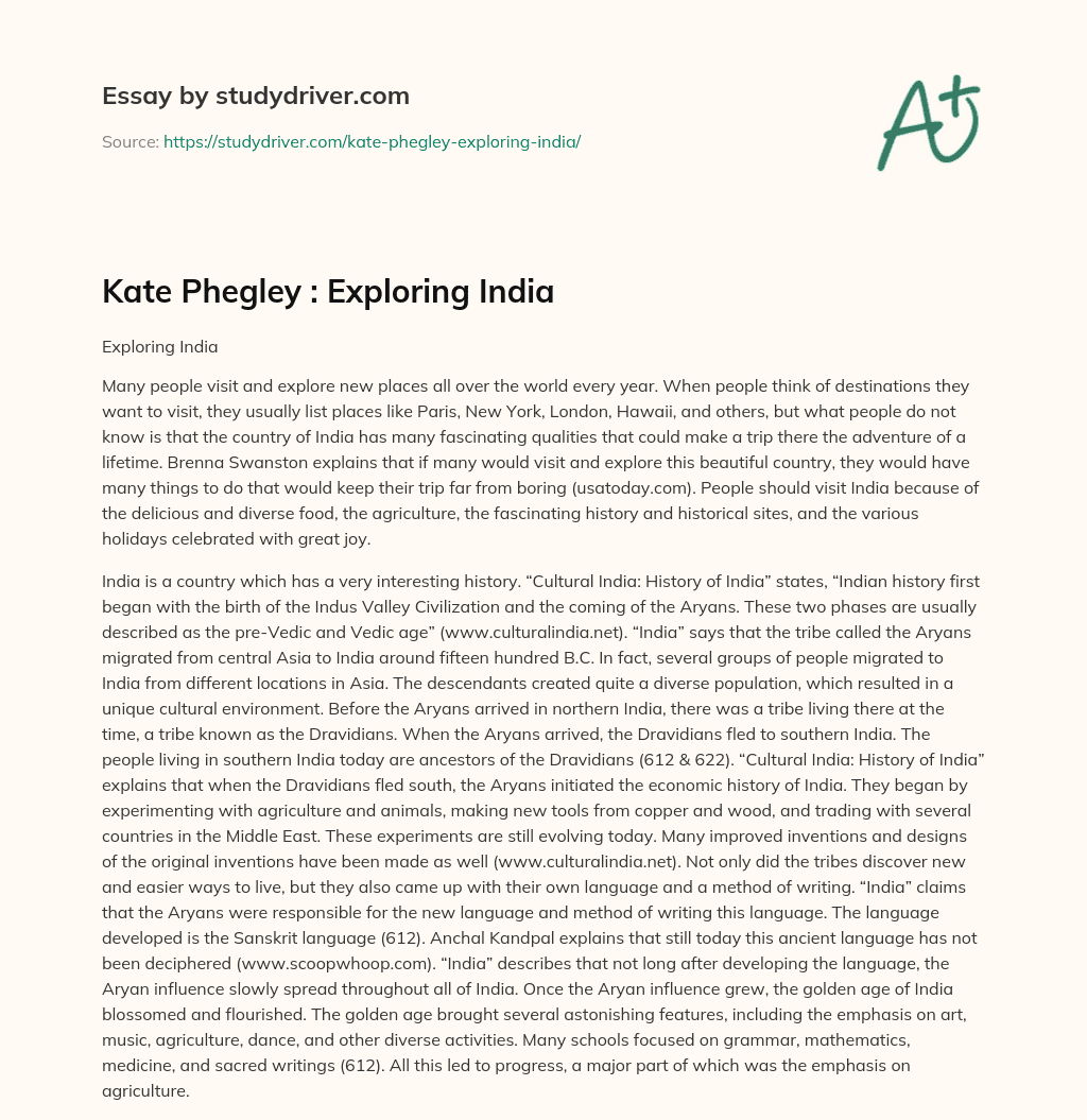 Kate Phegley : Exploring India essay