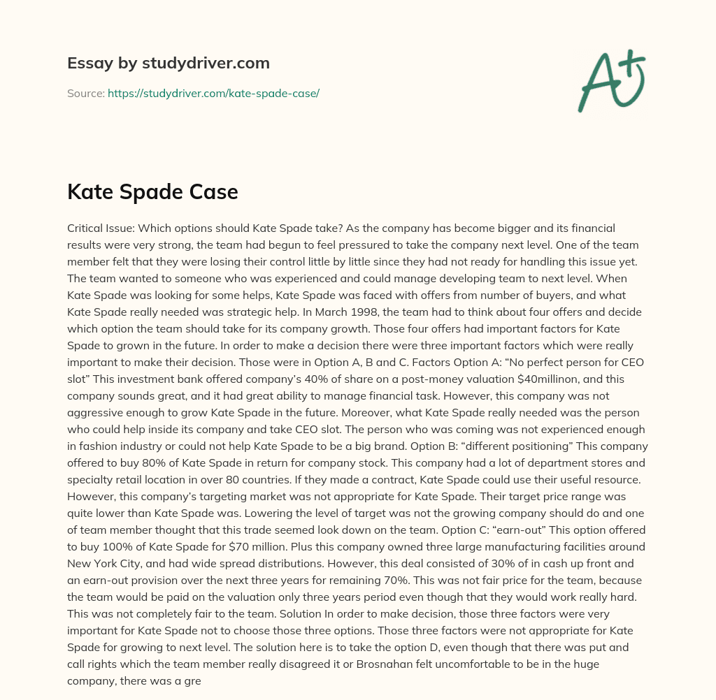 Kate Spade Case essay