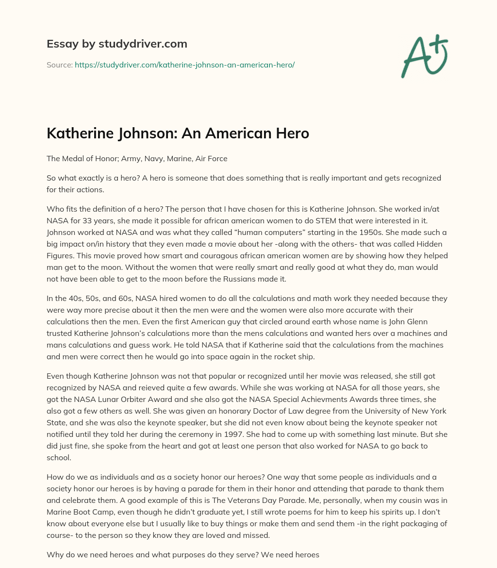 Katherine Johnson: an American Hero essay