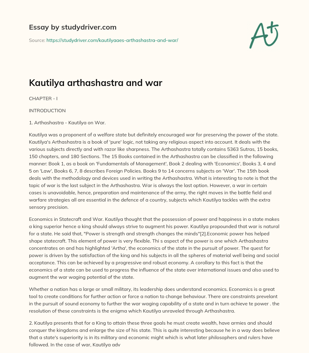 Kautilya Arthashastra and War essay