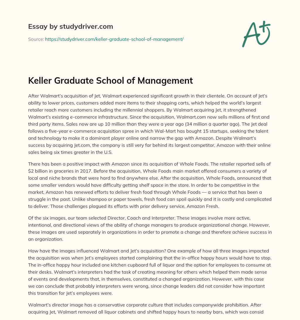 Keller Graduate School of Management essay