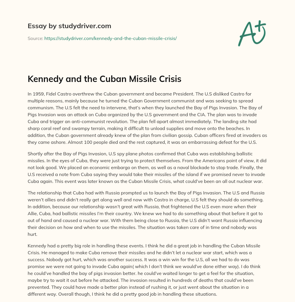 Kennedy and the Cuban Missile Crisis essay