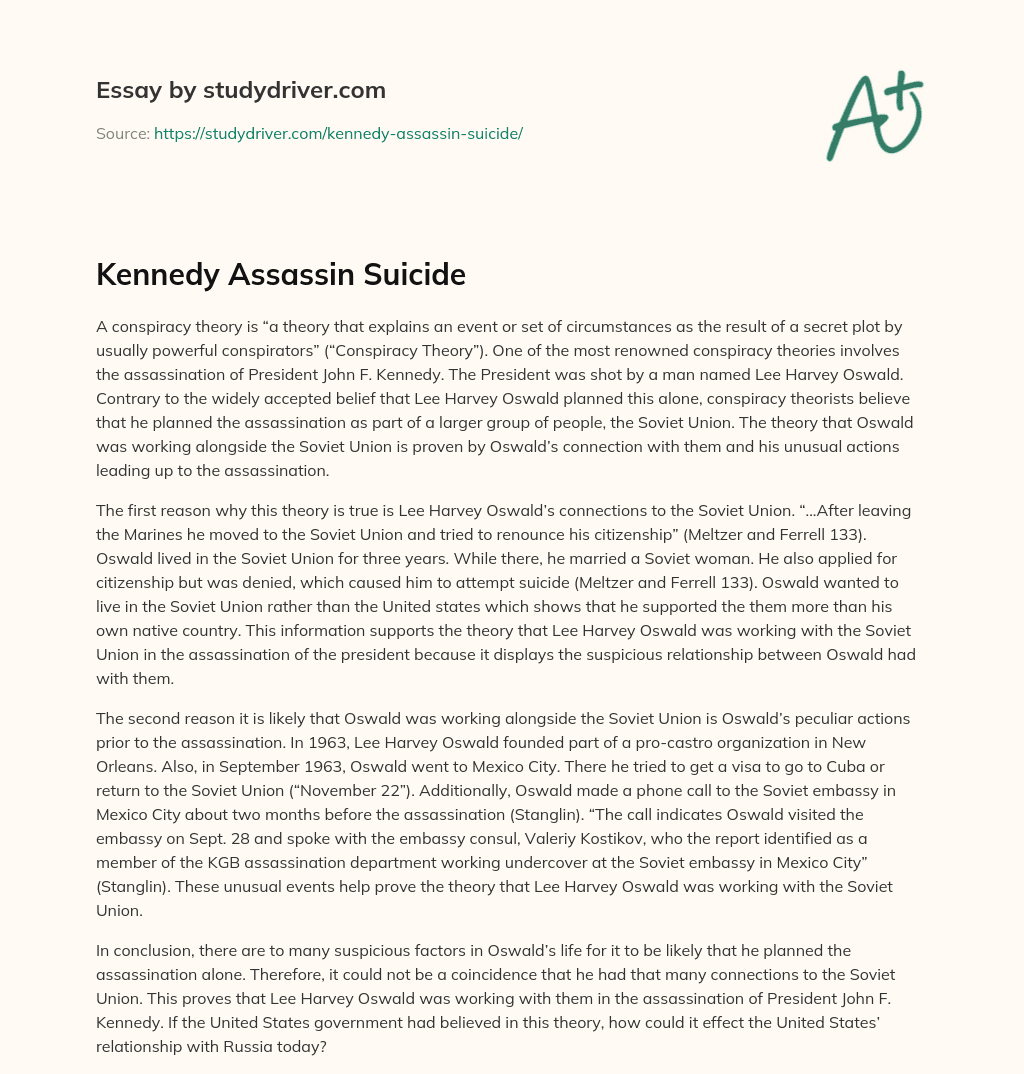 Kennedy Assassin Suicide essay