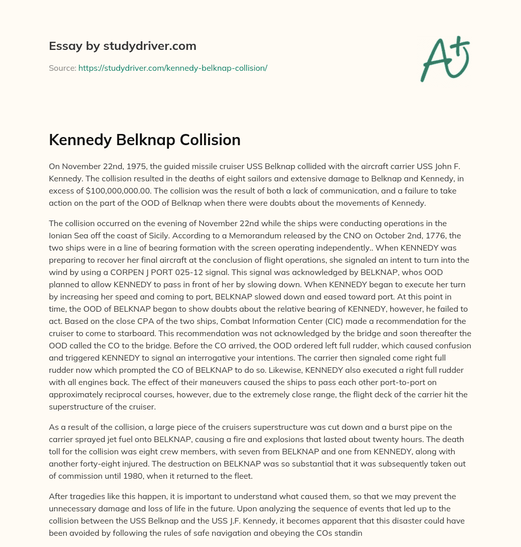 Kennedy Belknap Collision essay