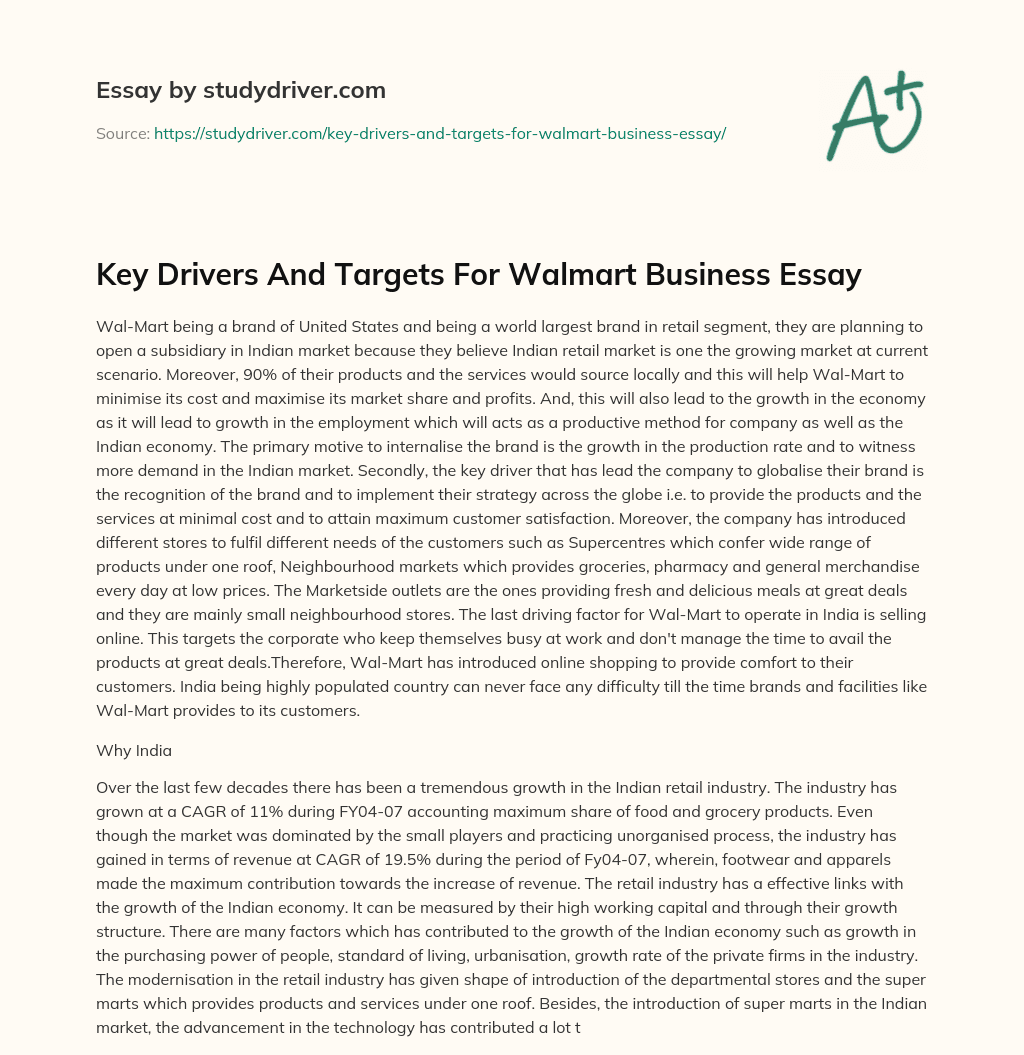 Key Drivers and Targets for Walmart Business Essay essay
