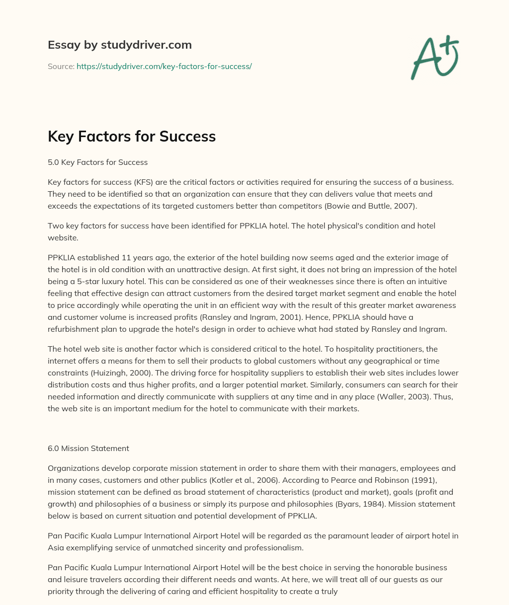 Key Factors for Success essay