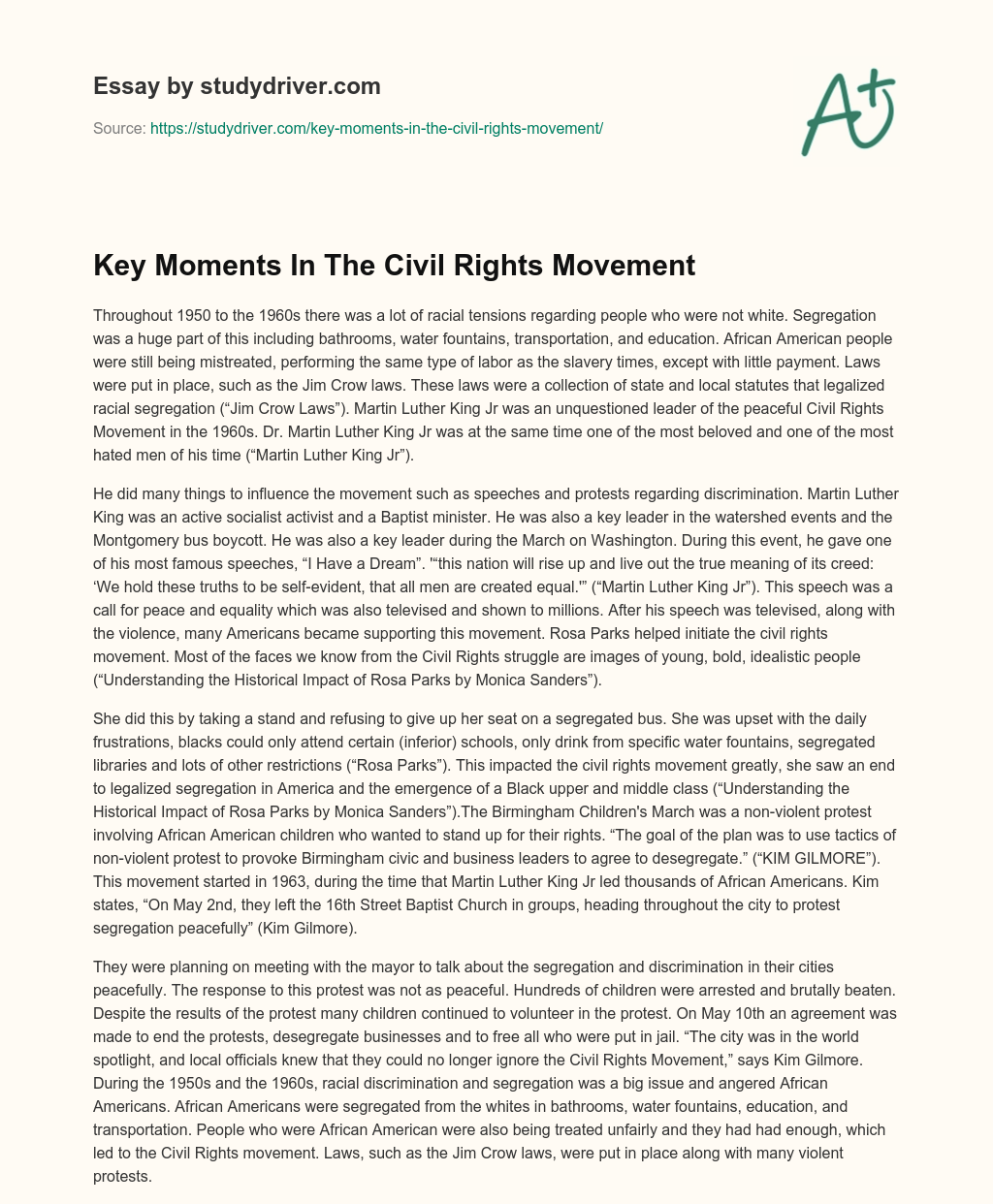 Key Moments in the Civil Rights Movement essay