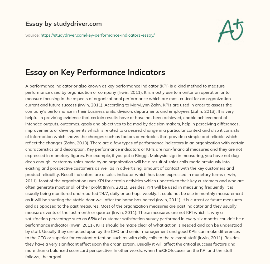 Essay on Key Performance Indicators essay
