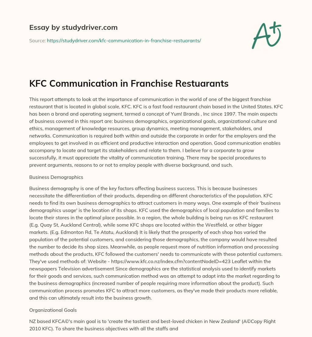 KFC Communication in Franchise Restuarants essay