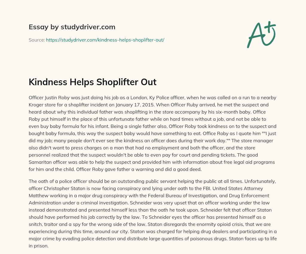 Kindness Helps Shoplifter out essay