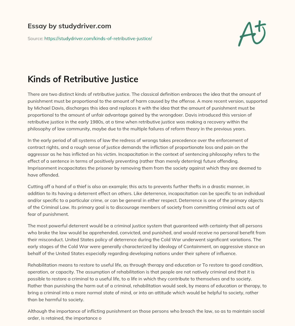 Kinds of Retributive Justice essay