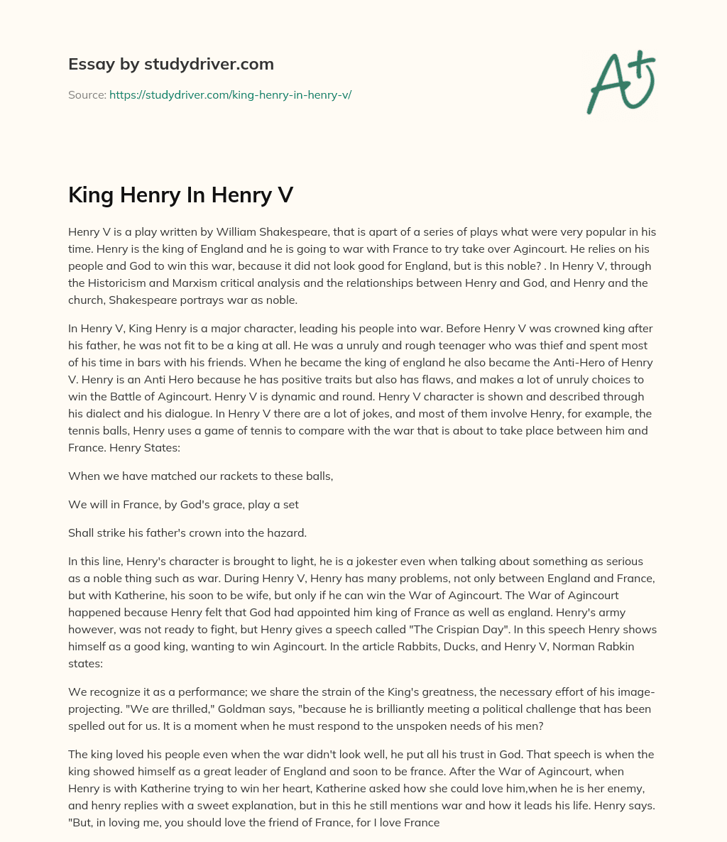 King Henry in Henry V essay