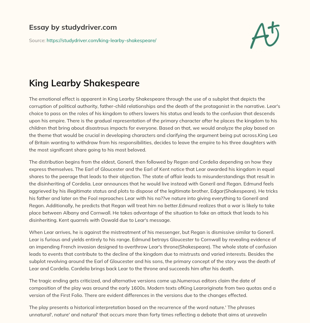 King Learby Shakespeare essay
