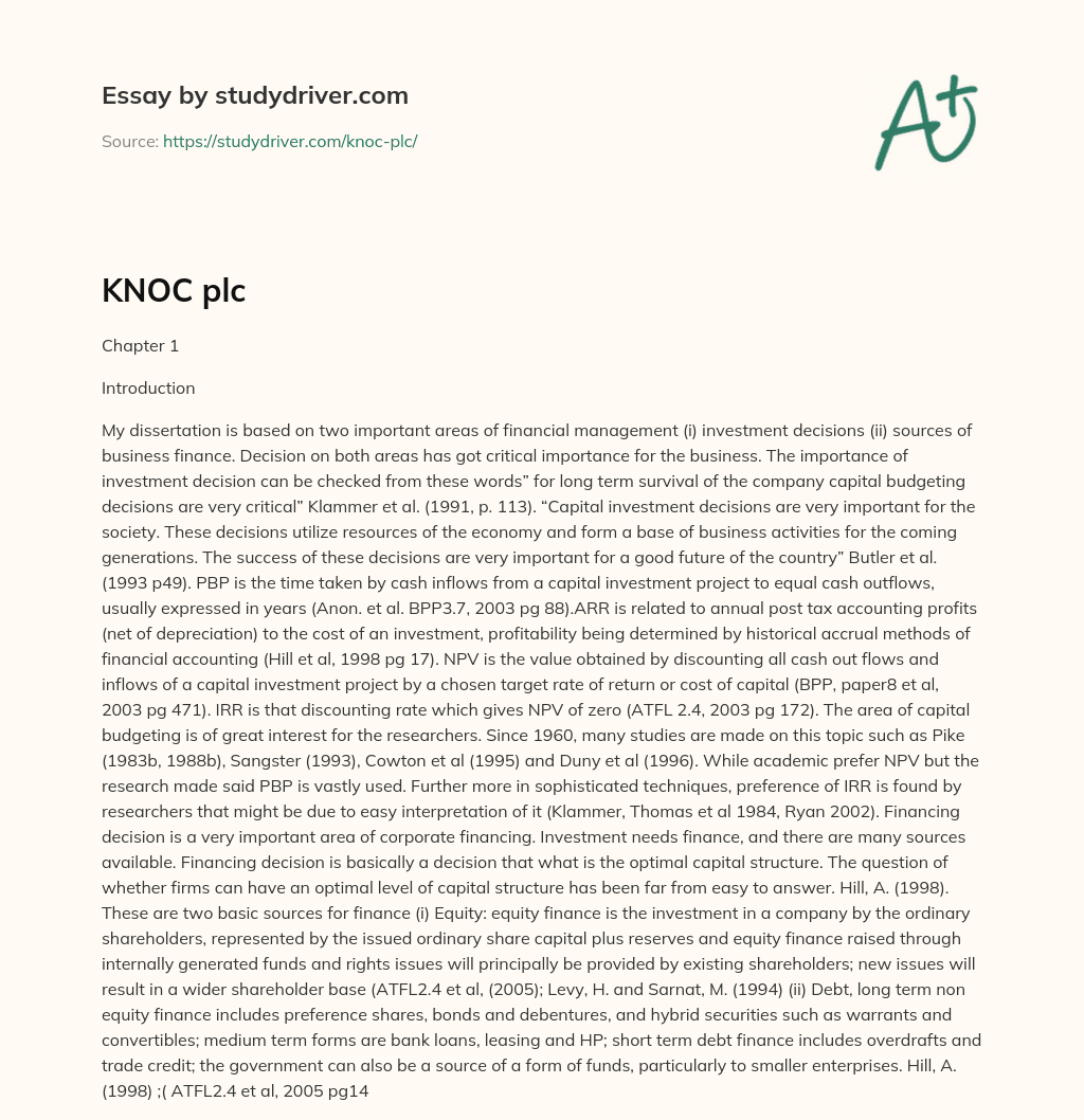 KNOC Plc essay