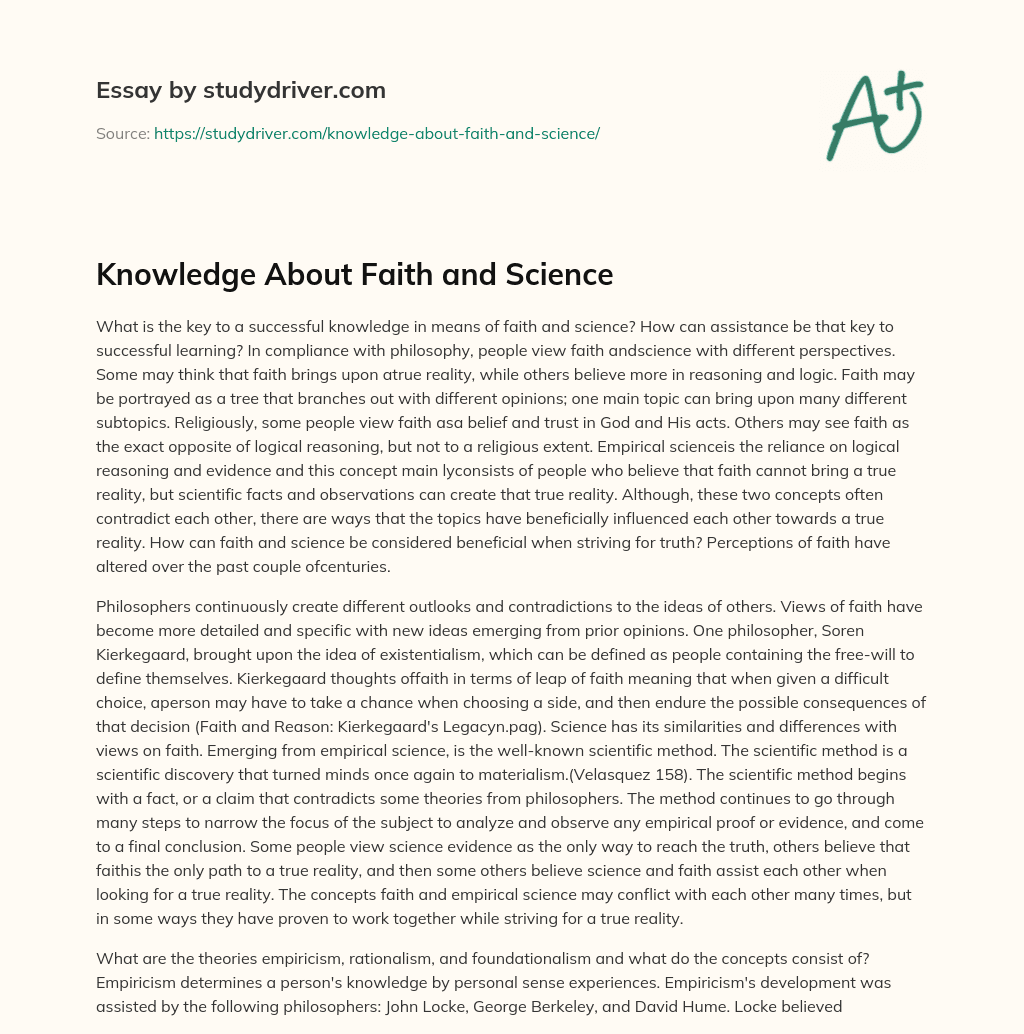 Knowledge about Faith and Science essay