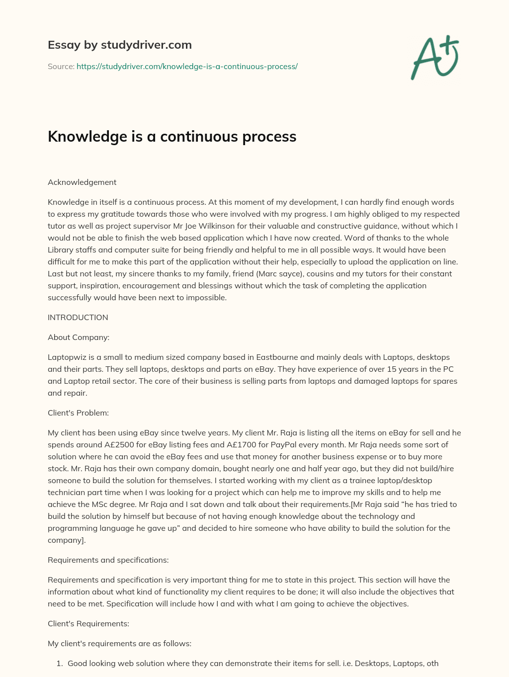 Knowledge is a Continuous Process essay