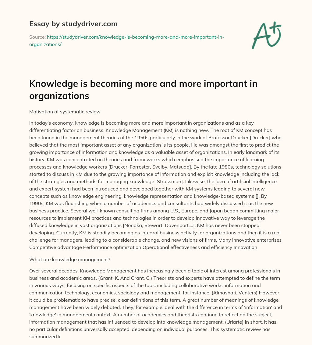 Knowledge is Becoming more and more Important in Organizations essay