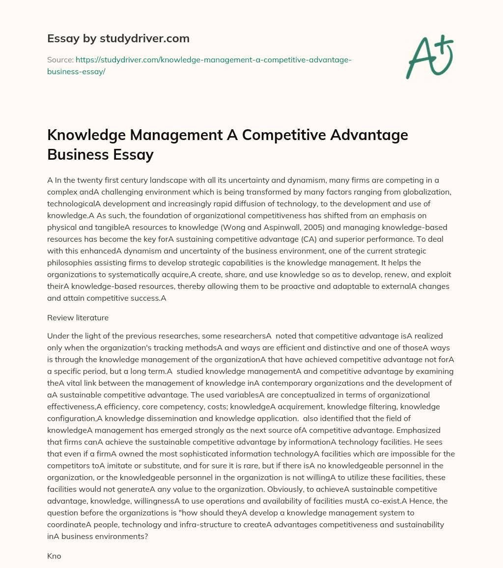Knowledge Management a Competitive Advantage Business Essay essay