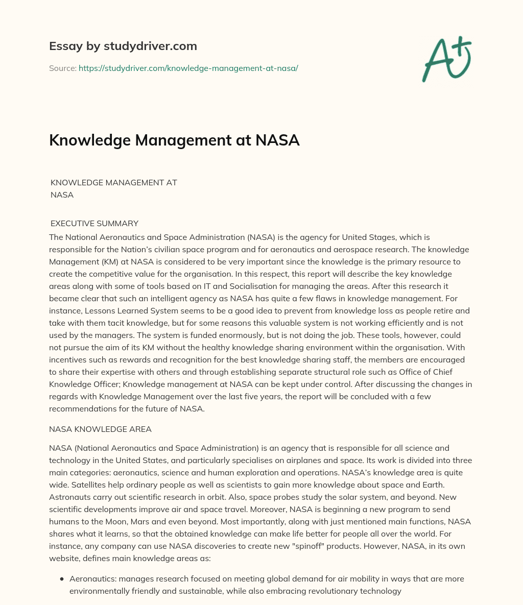 Knowledge Management at NASA essay