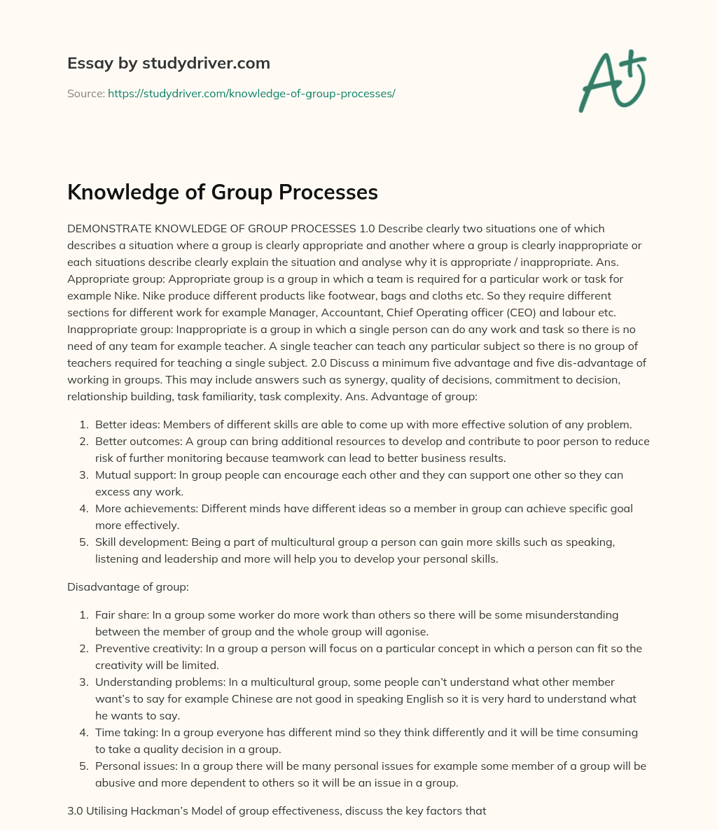Knowledge of Group Processes essay