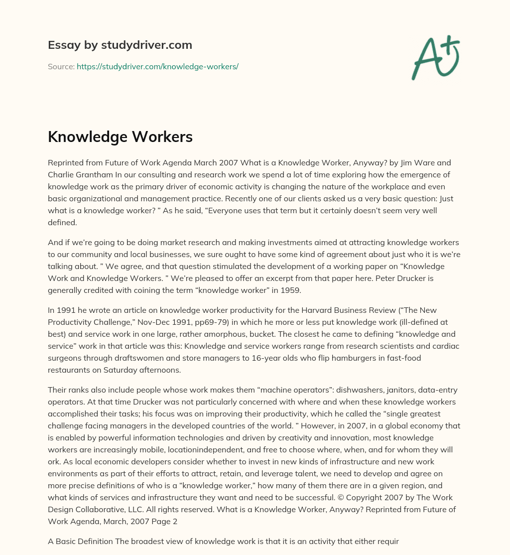 Knowledge Workers essay