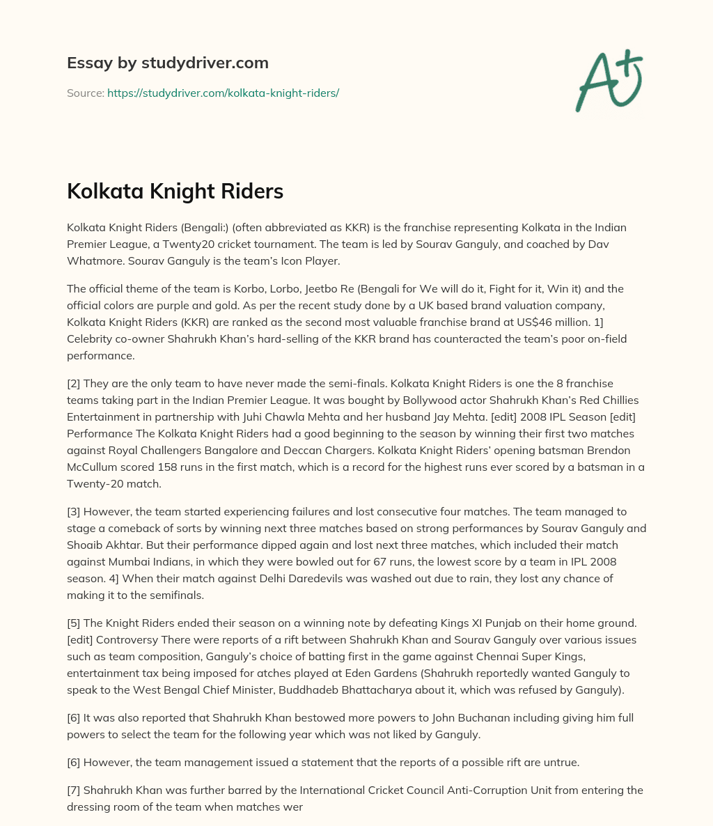 Kolkata Knight Riders essay