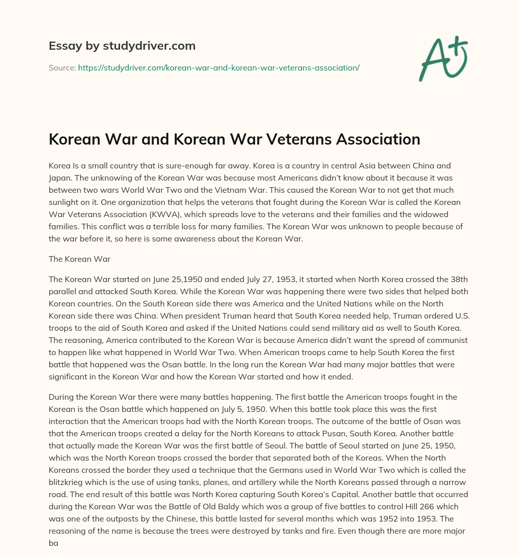 Korean War and Korean War Veterans Association essay