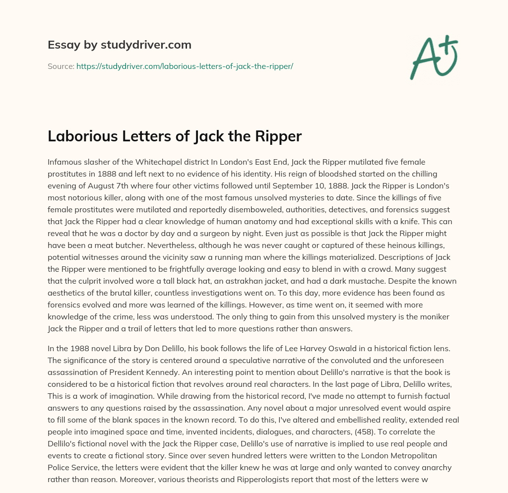 Laborious Letters of Jack the Ripper essay
