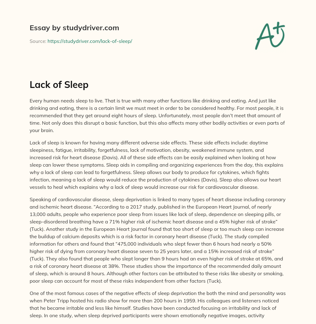 Lack of Sleep essay