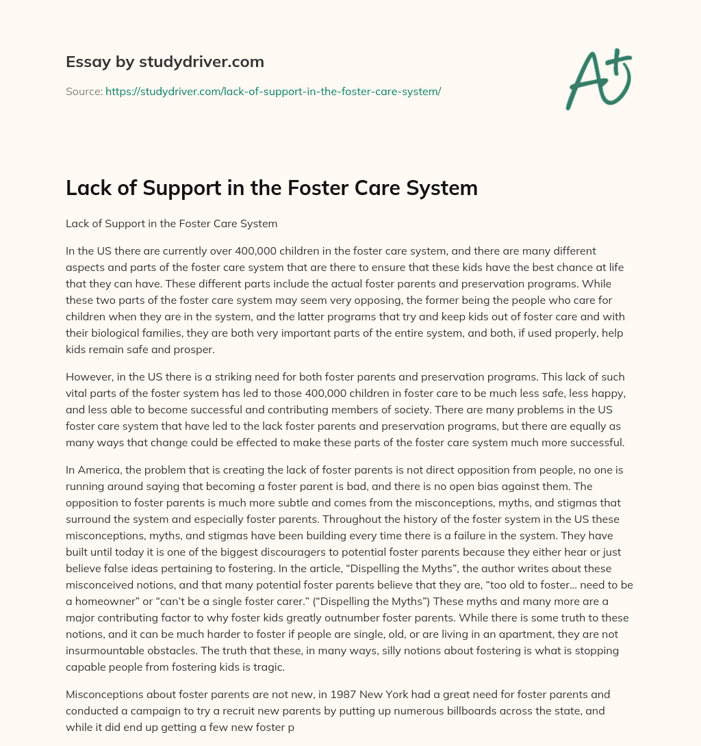 Lack of Support in the Foster Care System essay