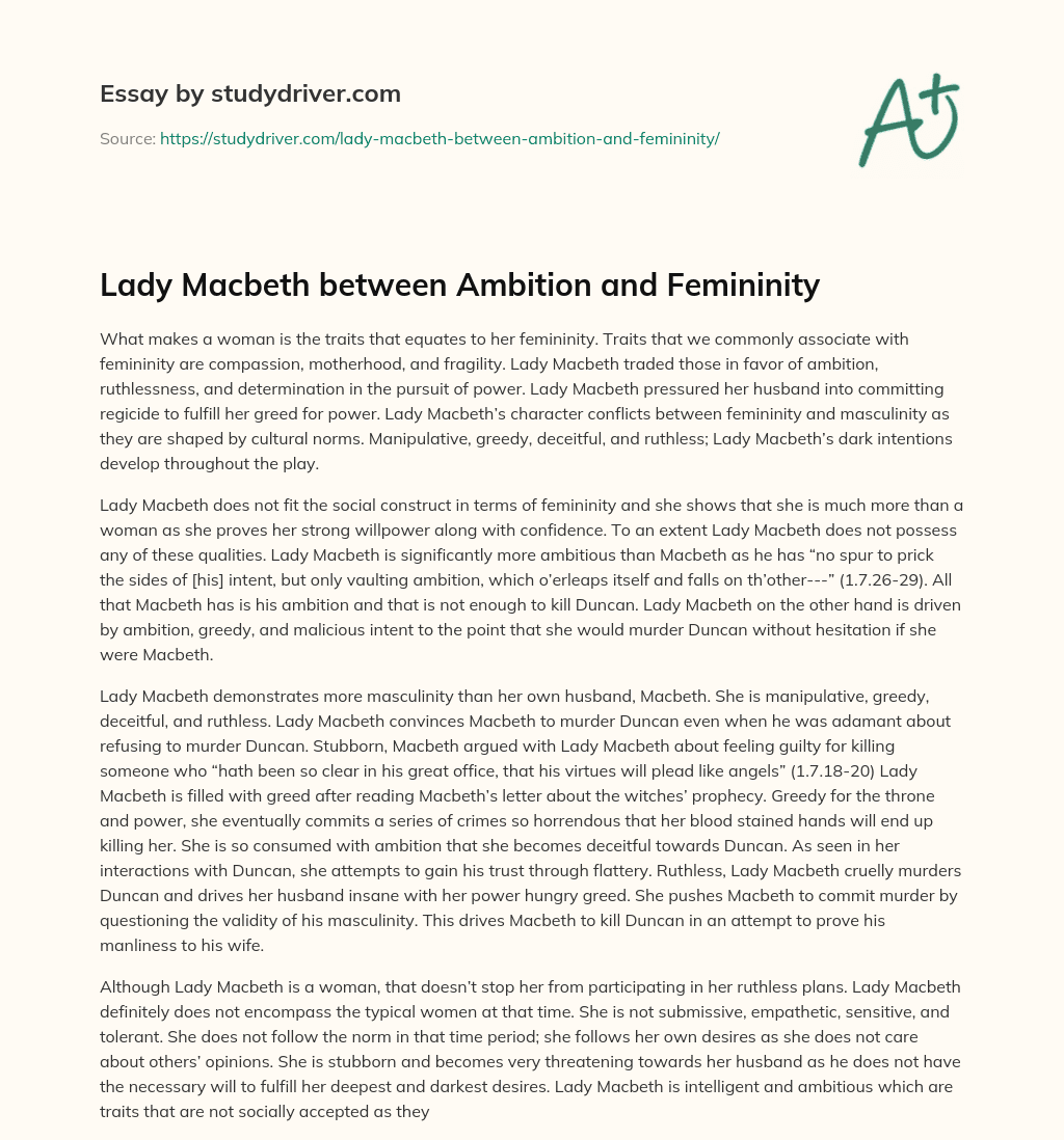Lady Macbeth between Ambition and Femininity essay