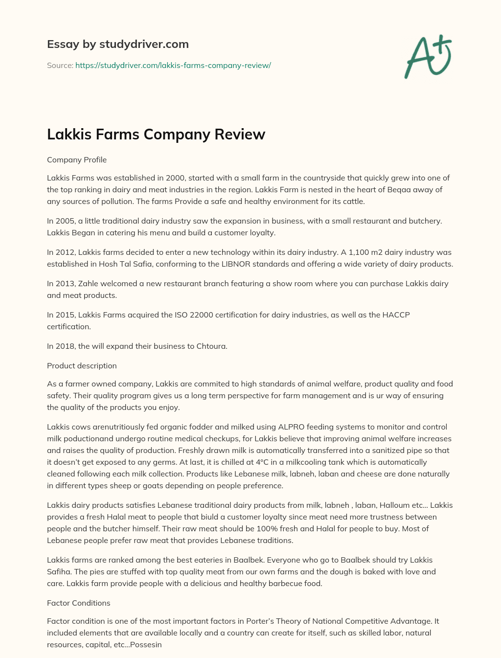 Lakkis Farms Company Review essay