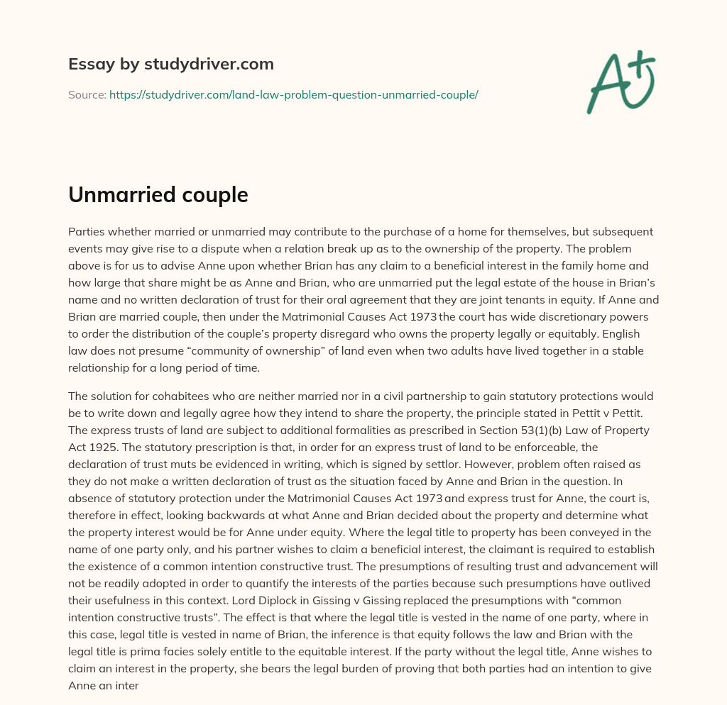 Unmarried Couple essay