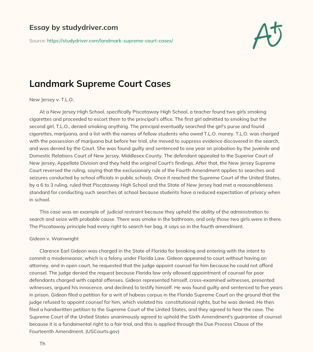 Landmark Supreme Court Cases essay