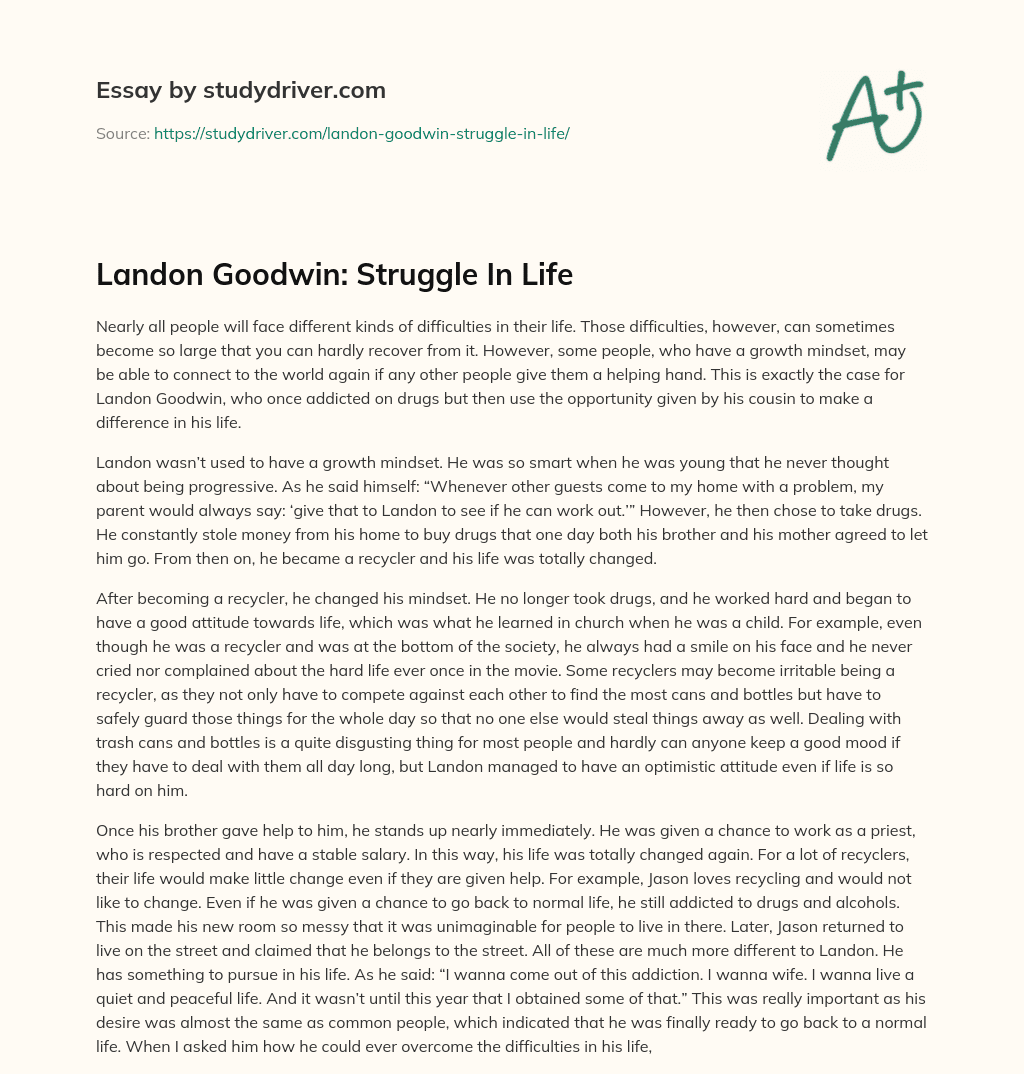 Landon Goodwin: Struggle in Life essay