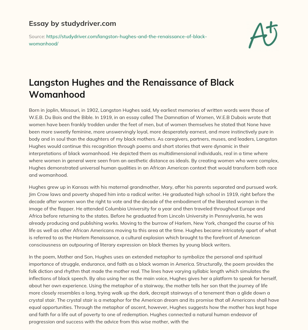 Langston Hughes and the Renaissance of Black Womanhood essay
