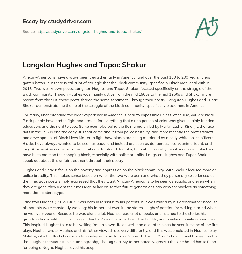 Langston Hughes and Tupac Shakur essay