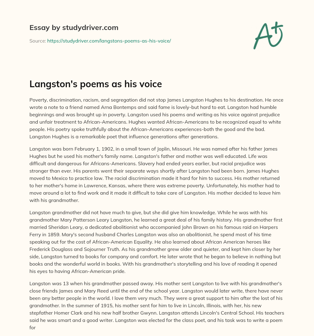 Langston’s Poems as his Voice essay