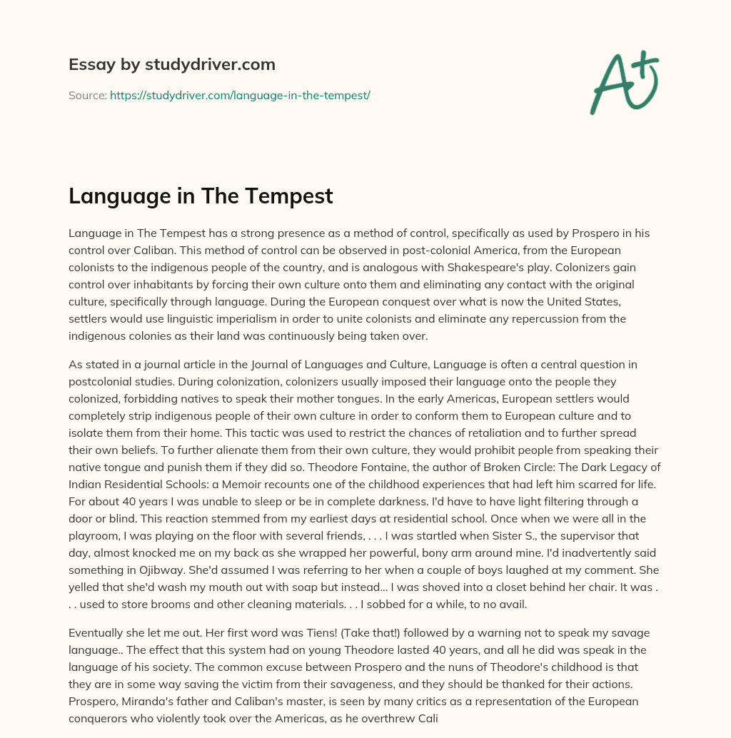 Language in the Tempest essay