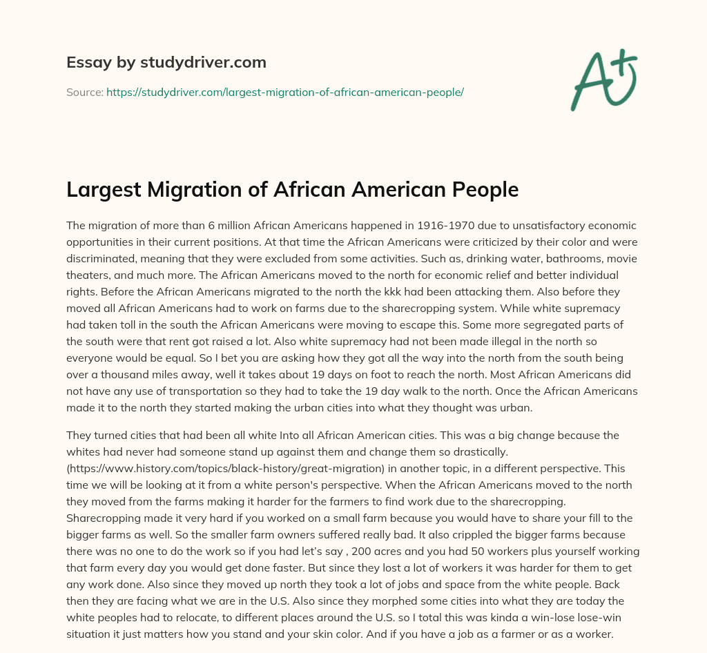 Largest Migration of African American People essay