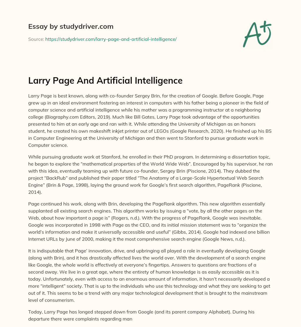 Larry Page and Artificial Intelligence essay