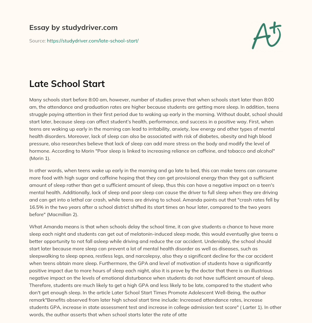 Late School Start essay