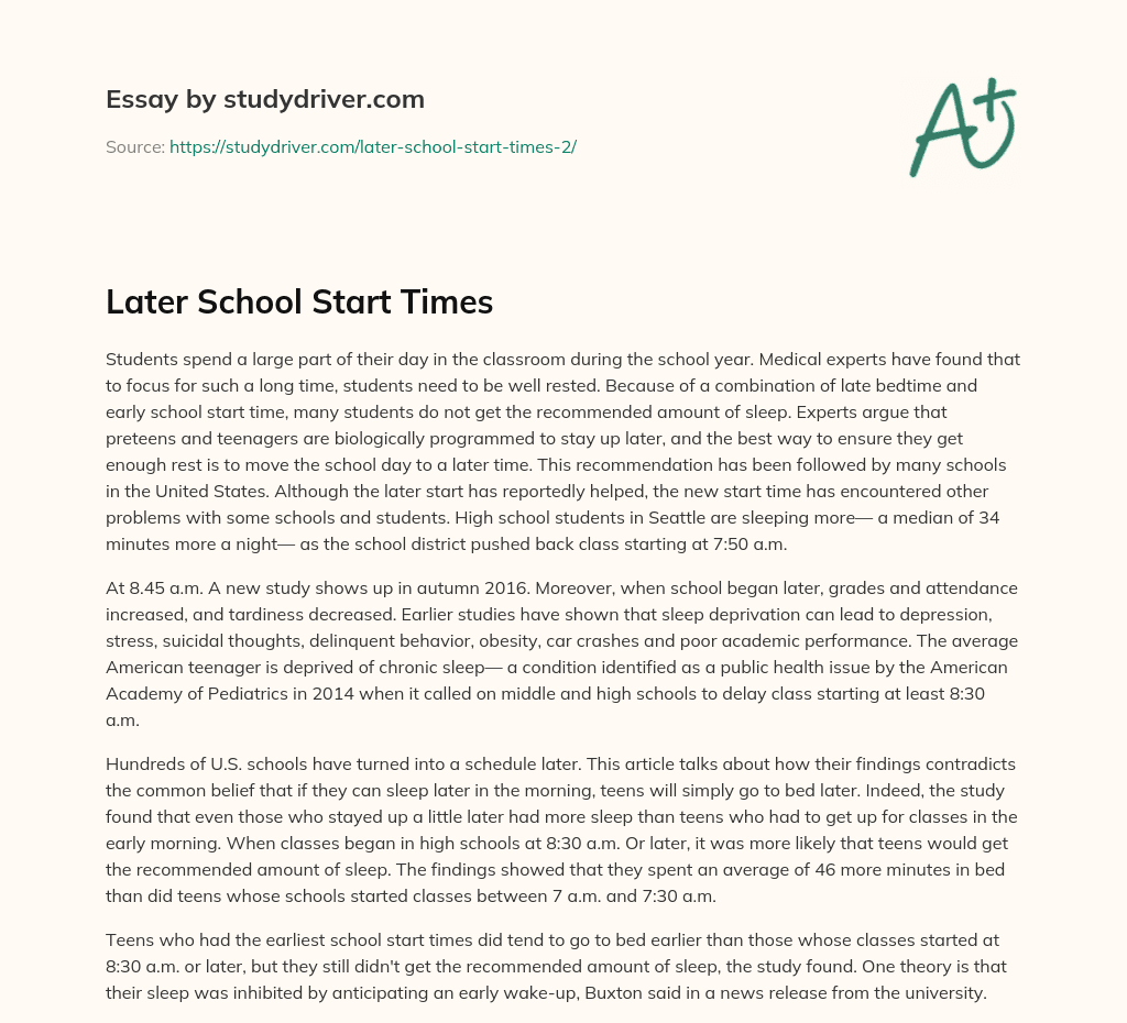 Later School Start Times essay