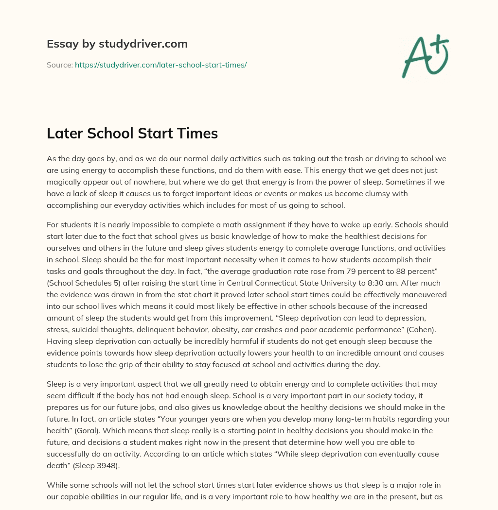 Later School Start Times essay