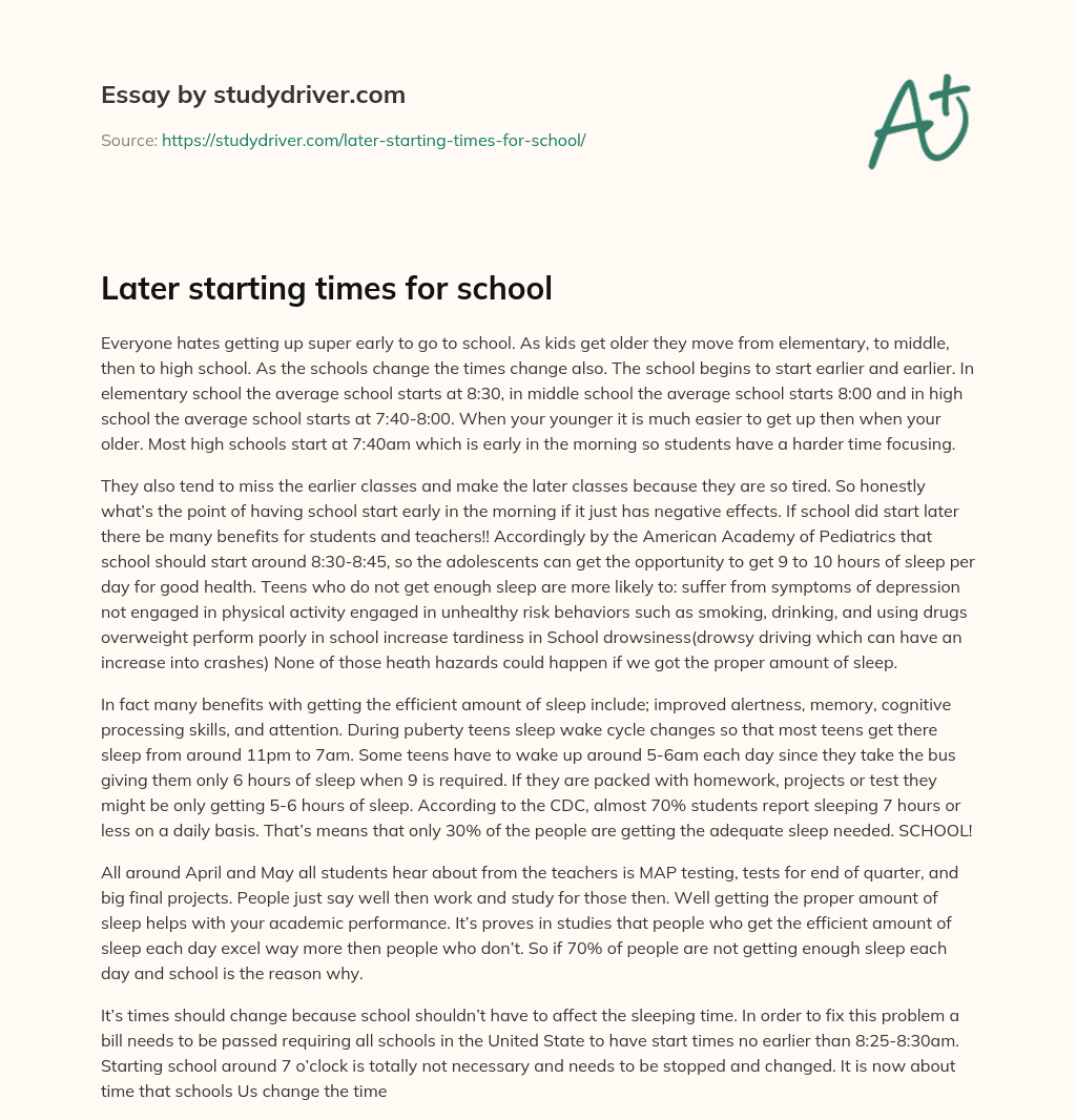 Later Starting Times for School essay