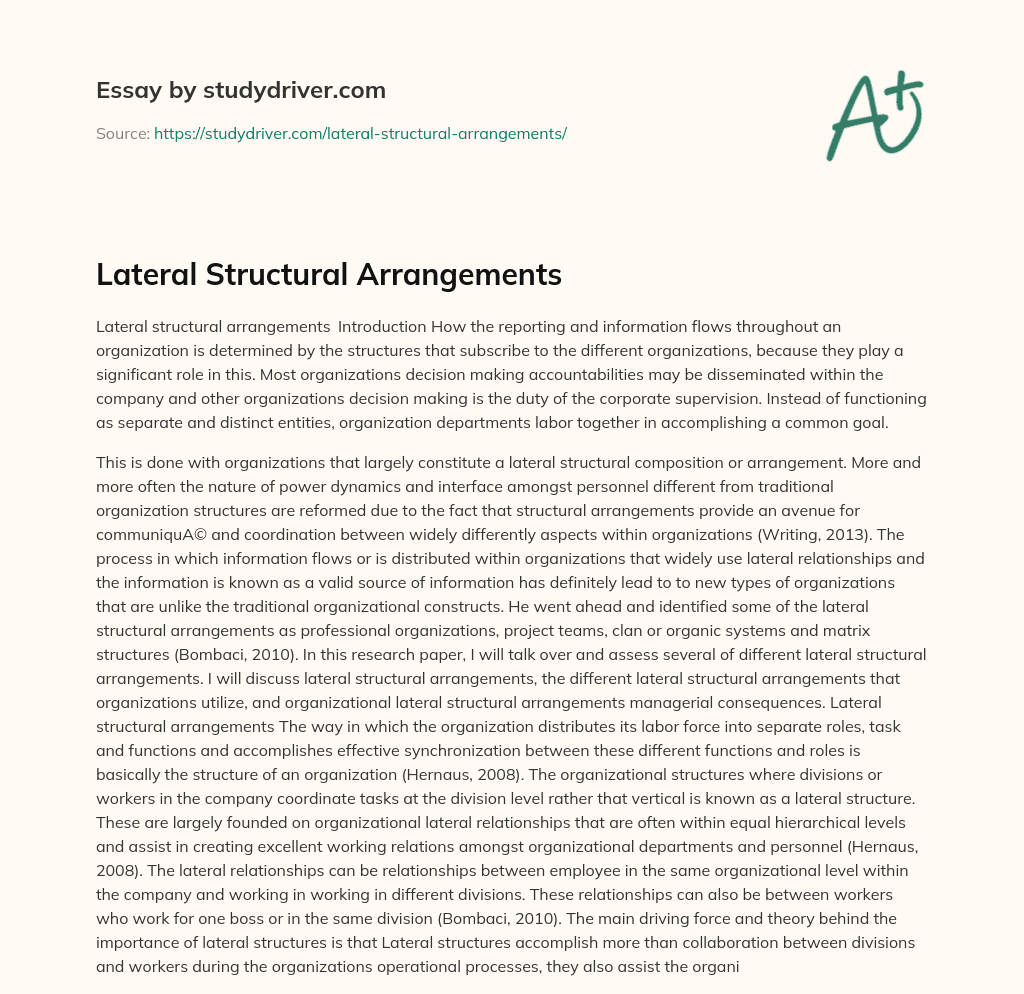 Lateral Structural Arrangements essay